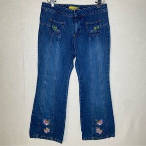 Gasoline Jeans Y2K Embroidered Floral Denim Pants Girls Size 7 Flare Bootcut